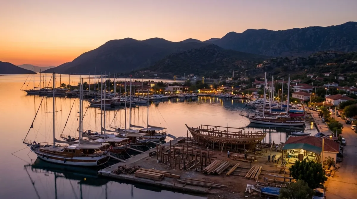 Quiet Bozburun harbour on a Marmaris gulet charter route in Turkey