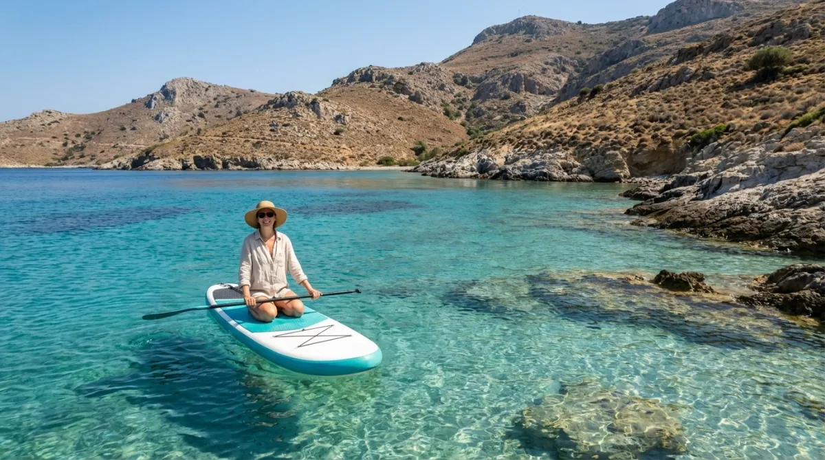Solo traveler in a remote Datça cove on a gulet charter route in Turkey