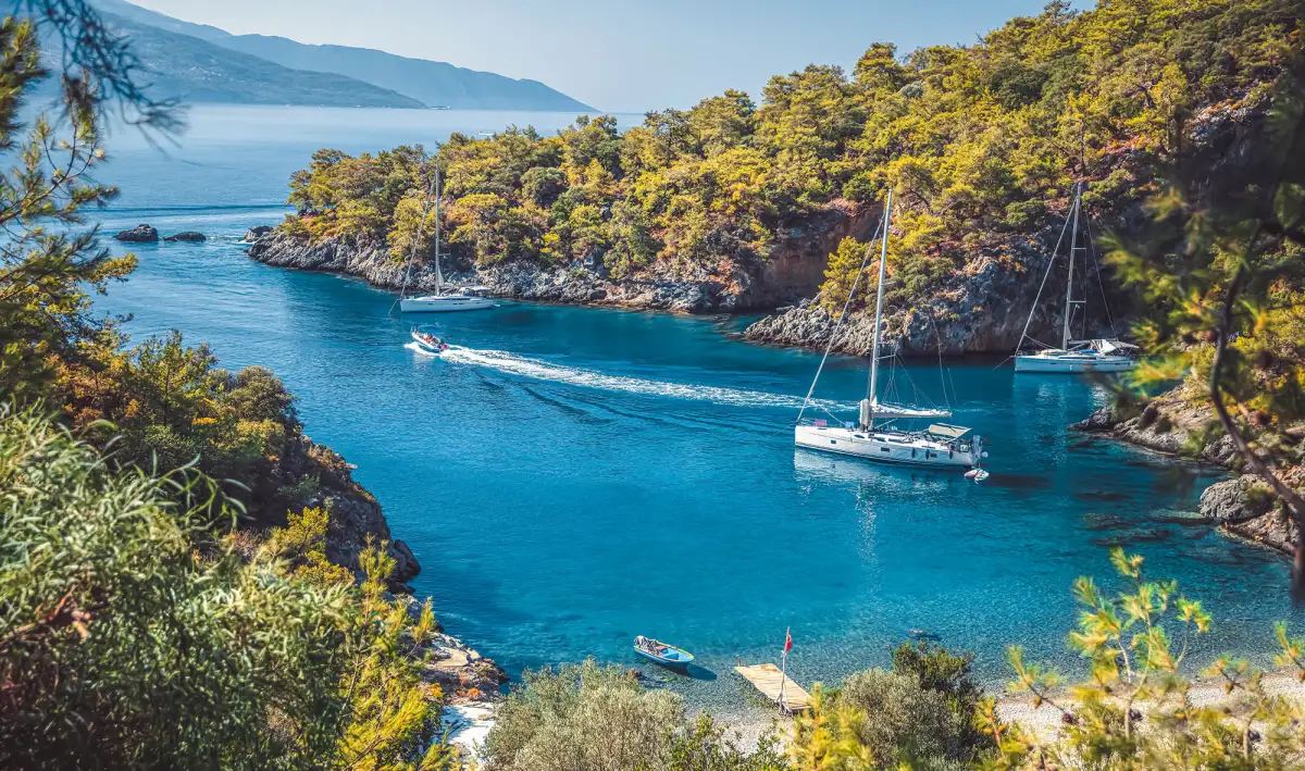 Secluded turquoise bay in Turkish Riviera perfect for romantic sailing holidays