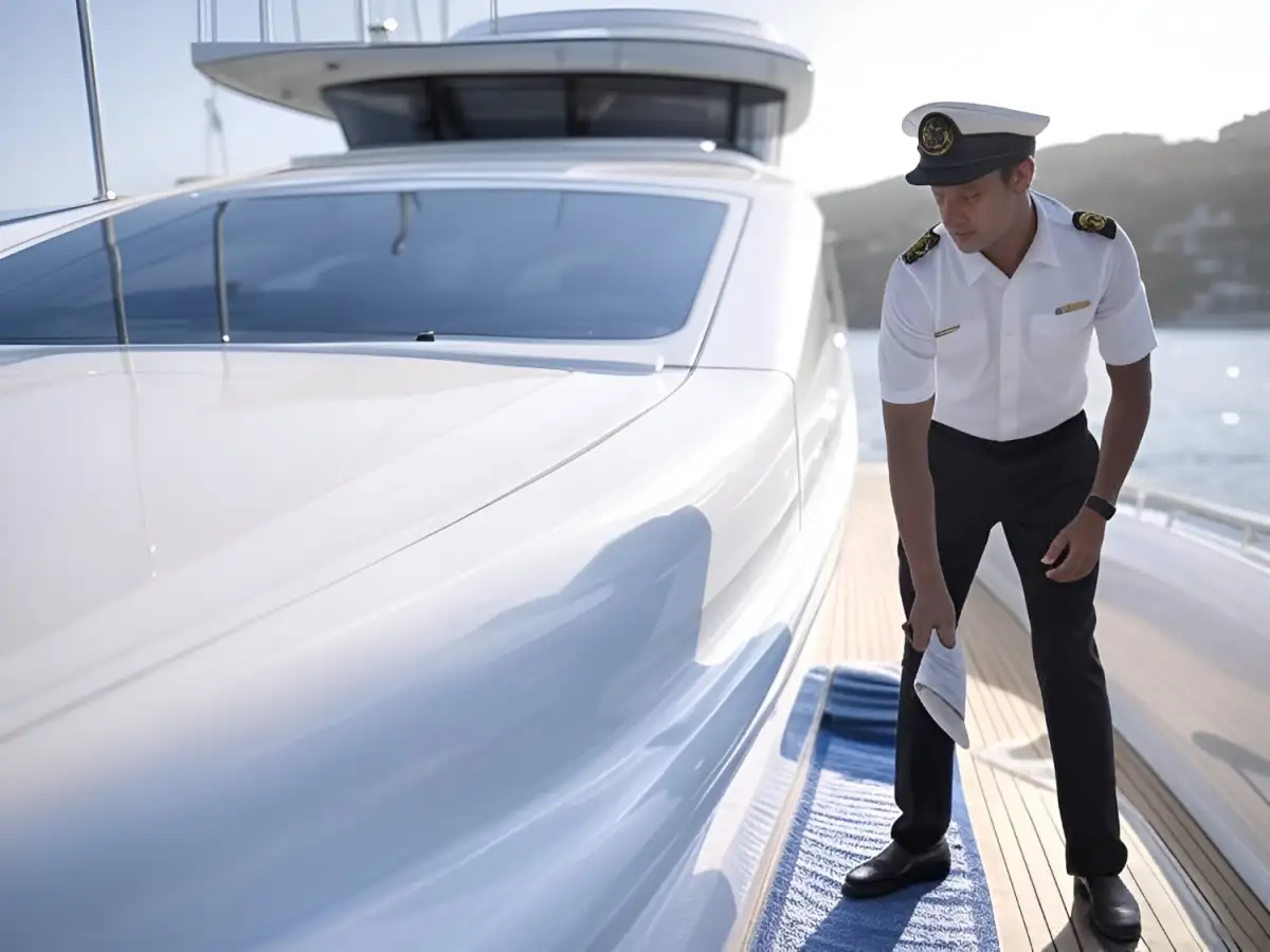 Expert yacht crew ensuring perfect maintenance of multimillion-dollar vessels