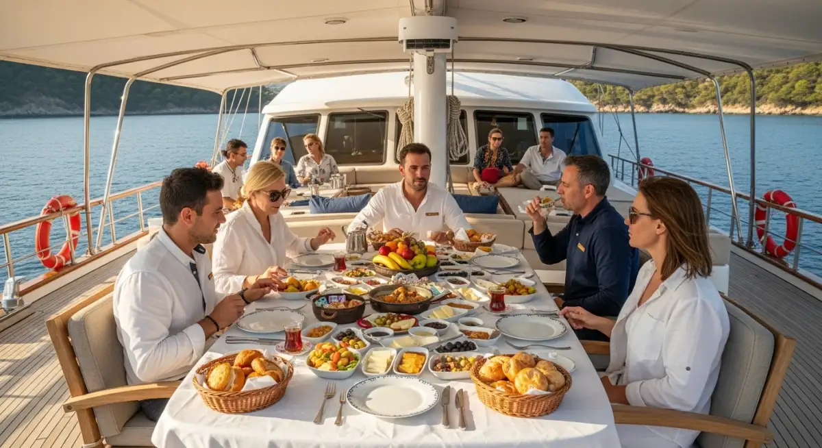 Turkey yacht charter daily experience Turkish breakfast deck life sailing