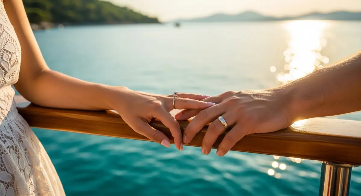 Romantic couple steering luxury gulet in Turkey - early booking advantages for honeymoon charters