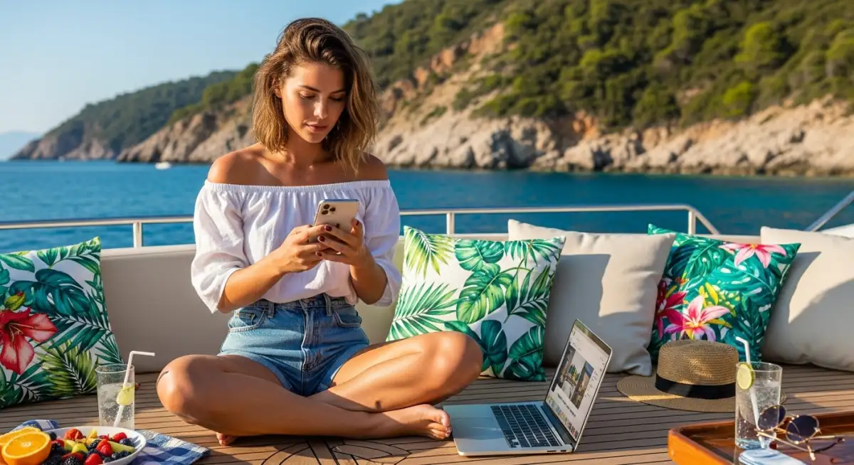 Creating Instagram yacht photography content during Turkish coast vacation