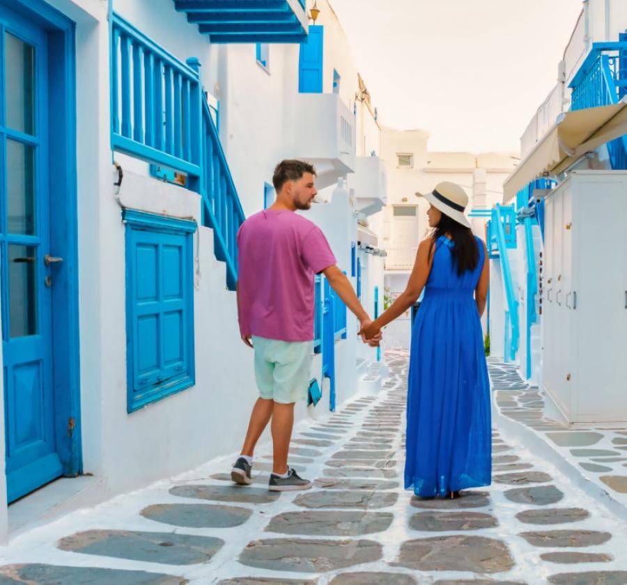 A couple exploring the traditional villages of Naxos