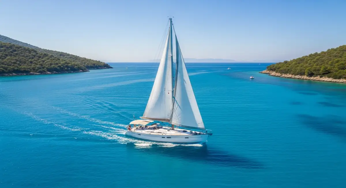 Sailing yacht on turkey yacht charter route with crystal clear waters and perfect sailing conditions