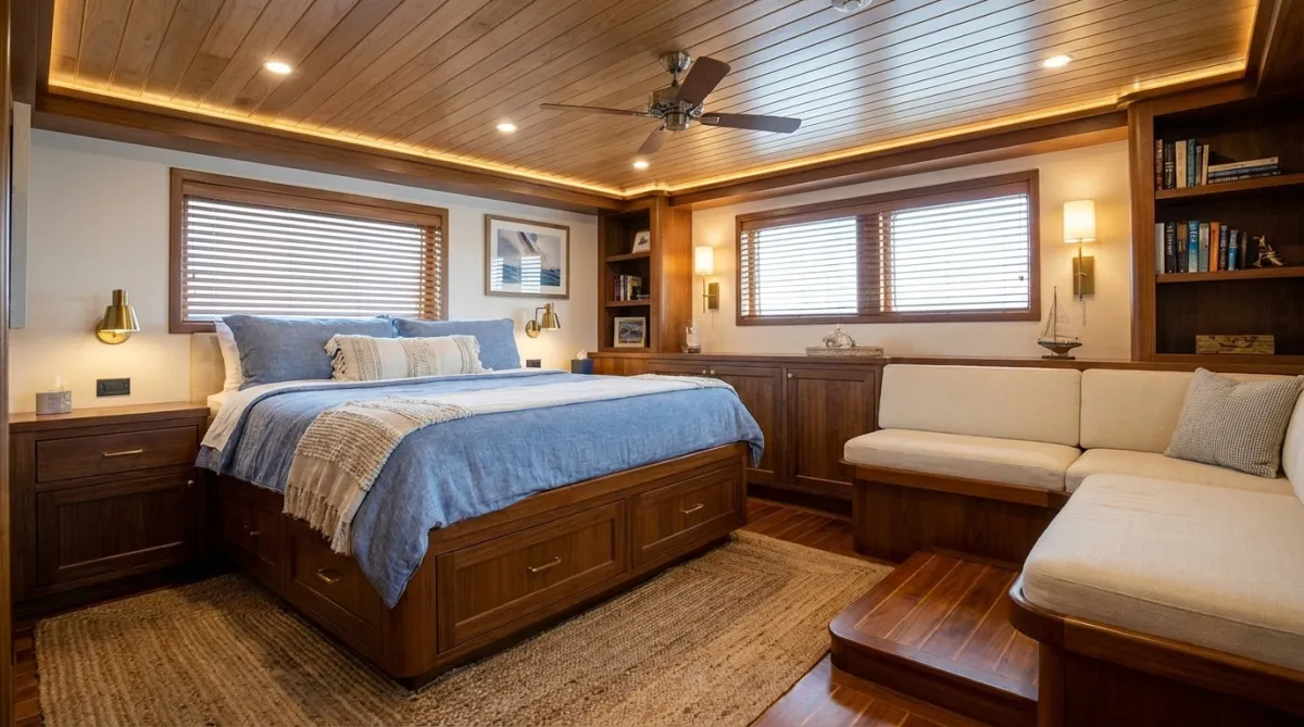 Cozy forward cabin on a Turkish gulet suited to light-packers and solo travellers