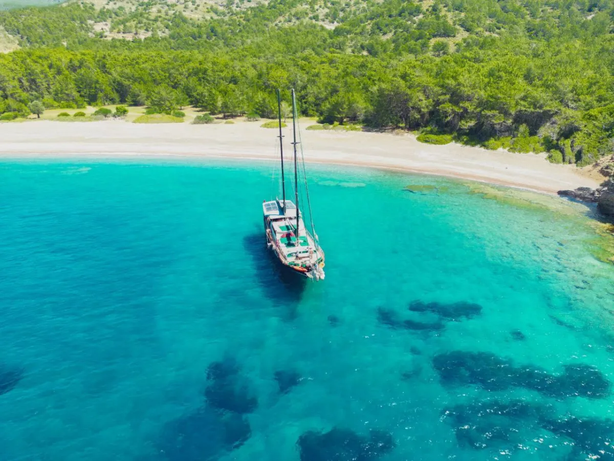 Traditional wooden gulet sailing in Turkish waters